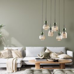 SOPHIA GREEN COGNAC LAMPA WISZĄCA 6XE14